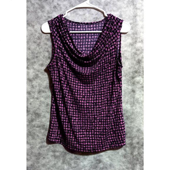 Studio Works knit top Wmn's Sz PM - pink/violet black waterfall neck sleeveless - Picture 1 of 2